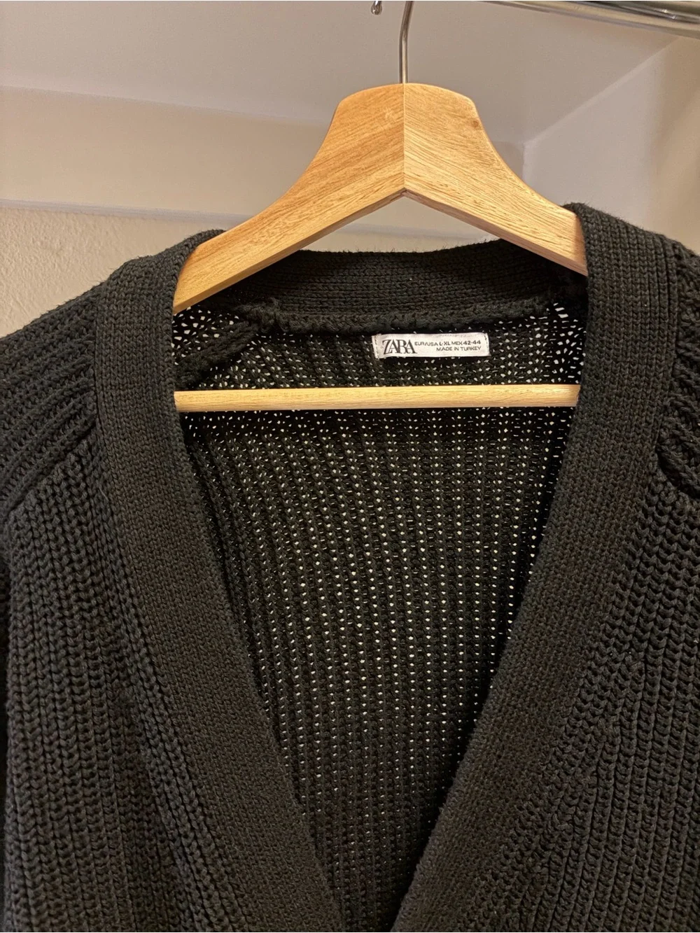 Zara Men's Black Rib-Knit Button Cardigan